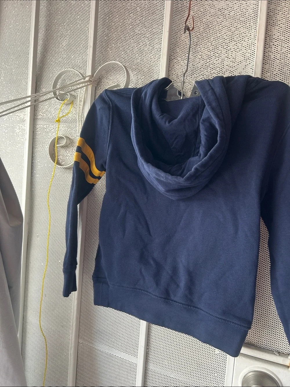 Ralph Lauren Navy Polo Bear Hoodie with Yellow Sleeve Stripes